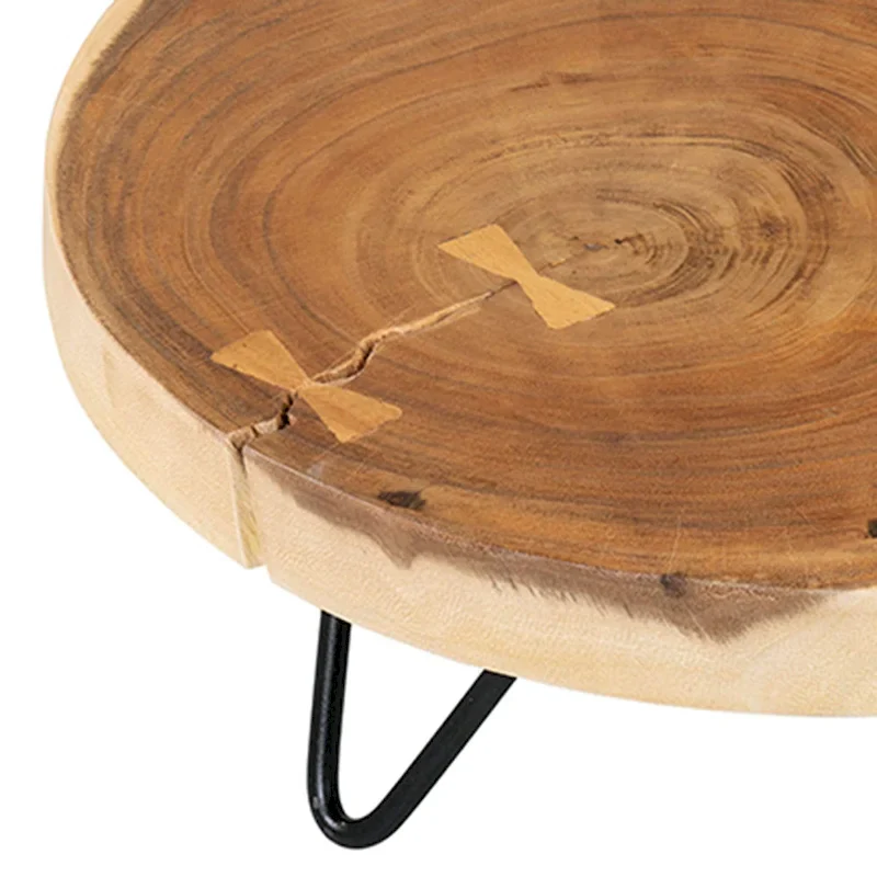 Natural Solid Wood And Black Metal Cake Plate Riser by East at Main