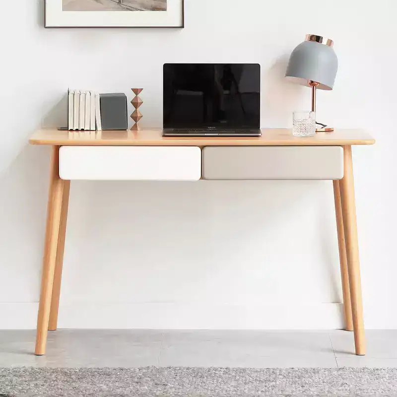 47.24 W Beech Wood Splayed Legs Computer/Writing Desk with 2 Drawers