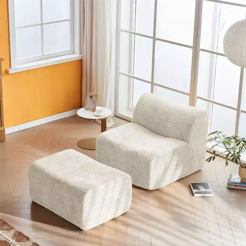 Okak Modern Foam Compression Sofa Lounge Chair with Footrest,Comfy Futon Set Accent Chair for Bedroom,Living Room,Office
