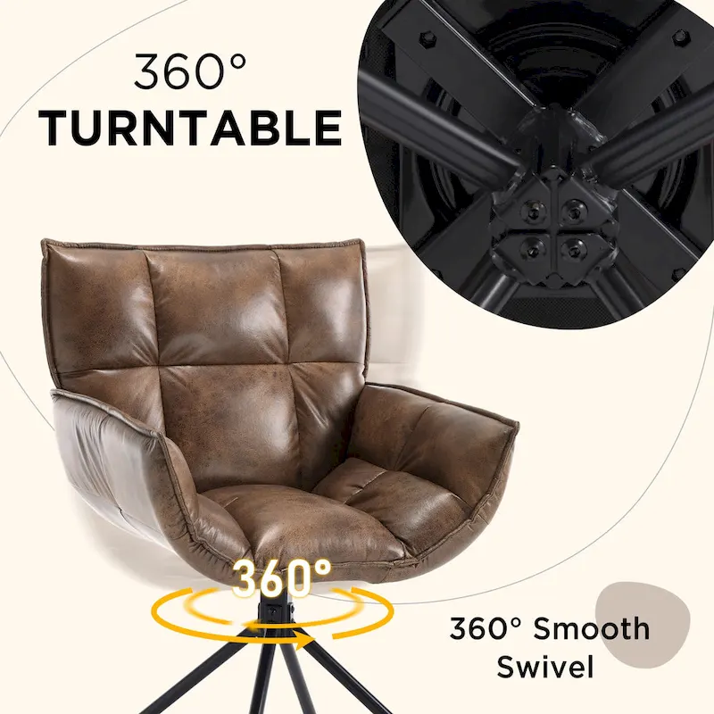 Faux Leather Upholstered Swivel Armchair Modern Home Office Chair