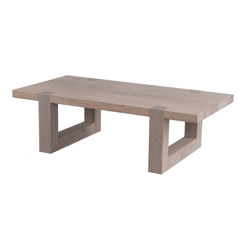 Rustic Gray Elm Wood Coffee Table with Sled Design Legs