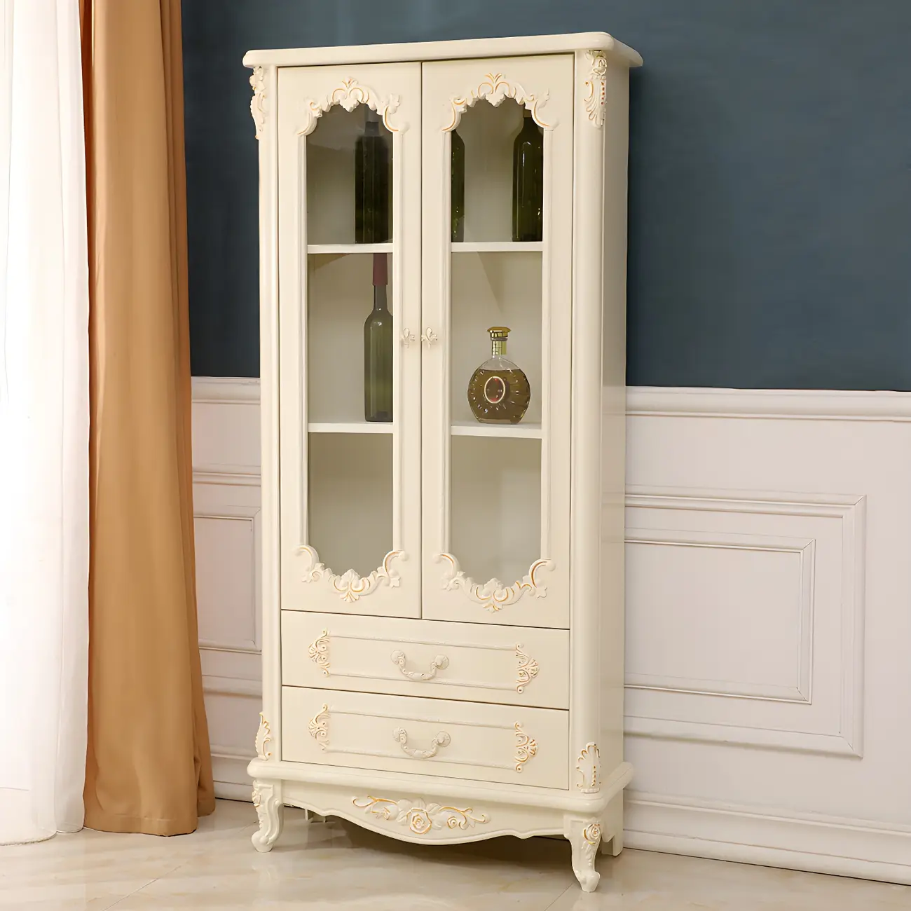 Classic White Wood Storage Display Cabinet with Drawer
