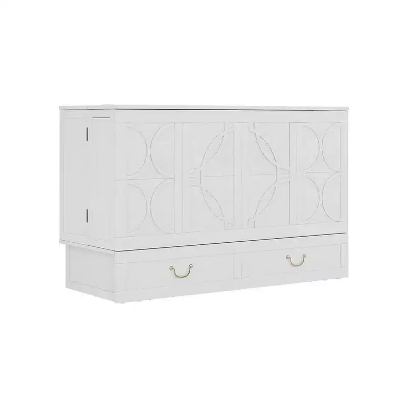 Keloyid Haimyy Solid Wood Frame Queen Murphy Bed Chest with Built-in Charger and Strong Drawer
