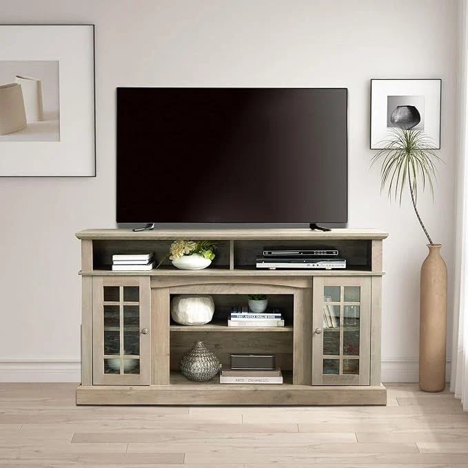 Roomfitters Classic TV Media Stand, Modern Entertainment Console, Up to 65  TV, Open & Closed Storage Space