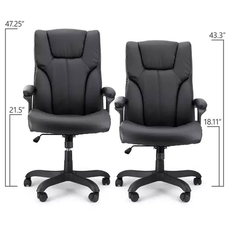 High Back Faux Leather Office Chair with Adjustable Height, Black, 1-Person