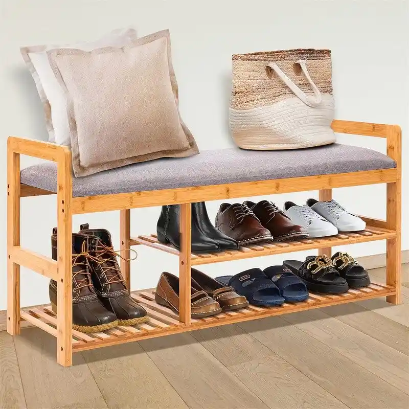 2 in 1 Bamboo Shoe Rack Bench - 40D x 20W x 13H