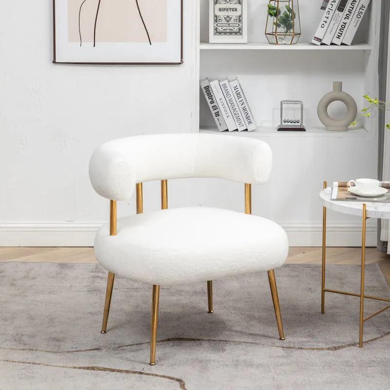 SEYNAR Modern Glam Upholstered Comfy Open-Back Accent Vanity chair with Golden Legs