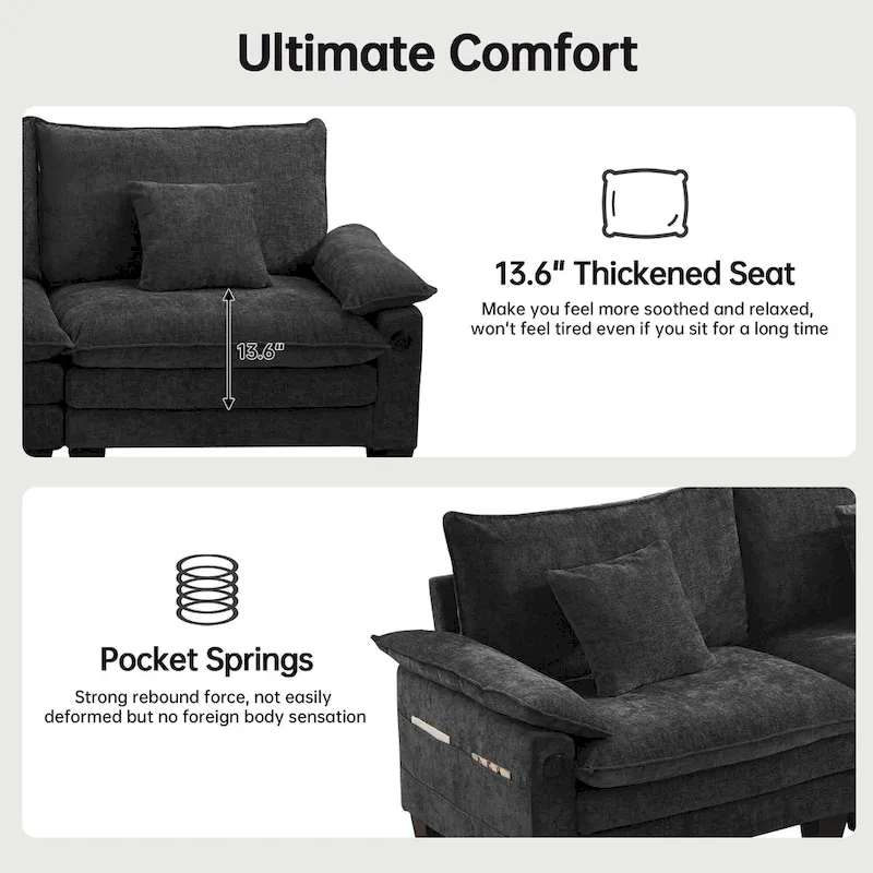 144 Modular Compression Sofa Set Convertible Sectional Sleeper Couch with 2 Ottomans