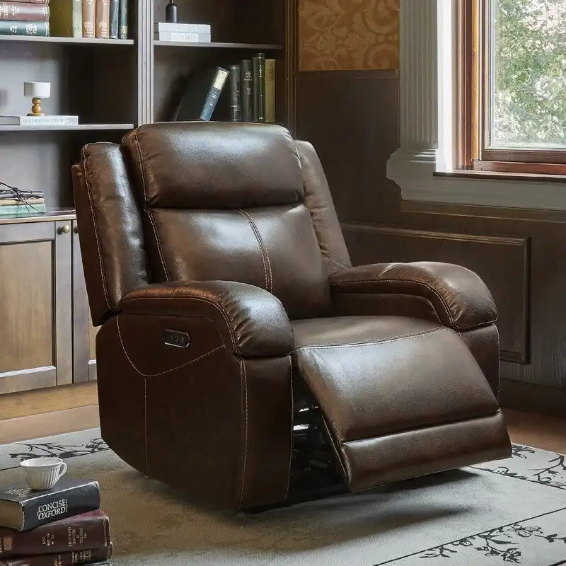Brown Leather Power Recliner with Headrest - Single Seat