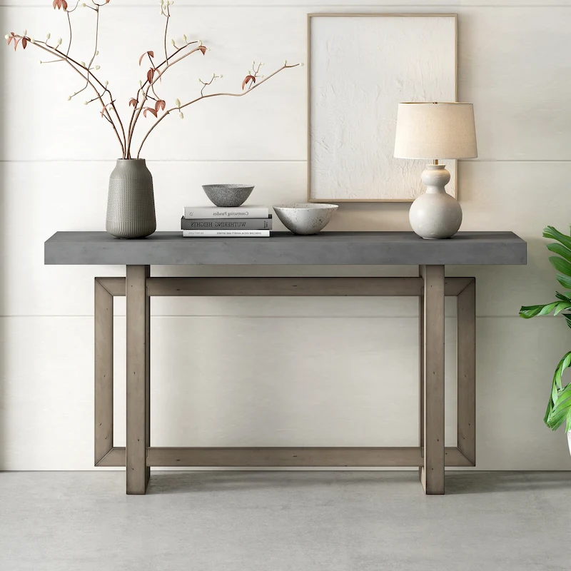 Console Table with Industrial-inspired Concrete Wood Top