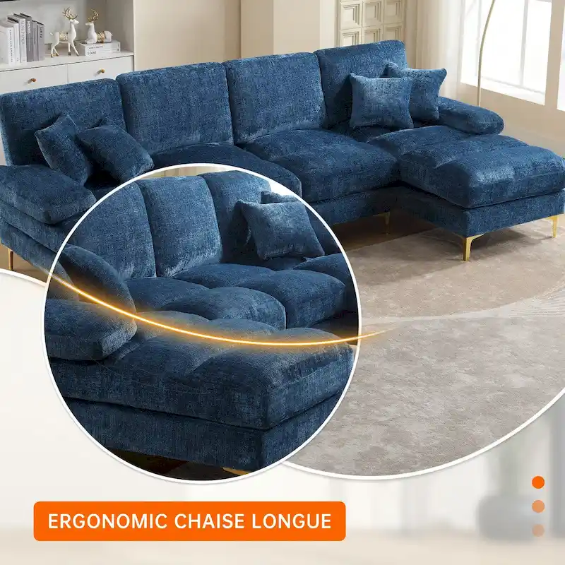 HOMEFUN Chenille Upholstered U-Shaped Living Room Sectional Sofa