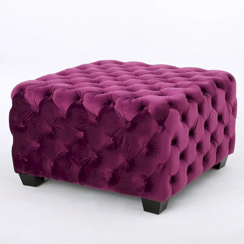 Jaymee Modern Glam Button Tufted Velvet Ottoman by Christopher Knight Home
