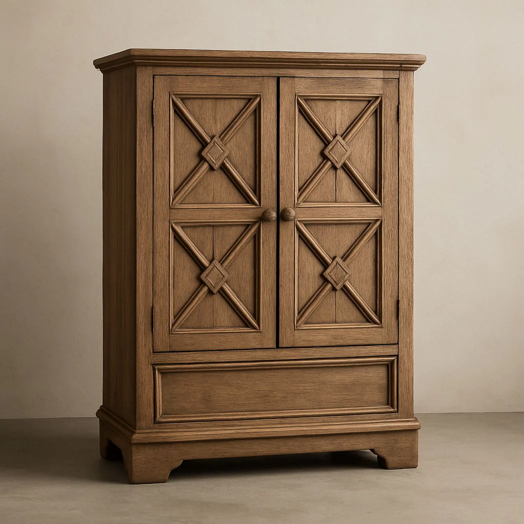 Armoire en Bois Massif avec Portes Sculptées, 2 Portes, Marron, 150cm x 100cm x 45cm