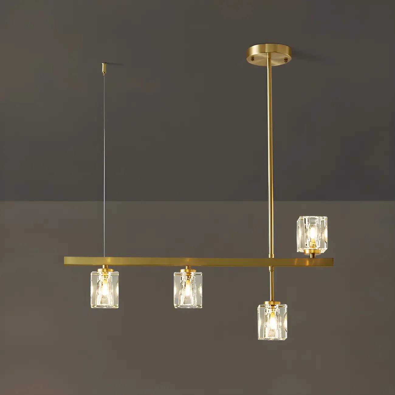 Geometric Gold Crystal Linear Island Pendant Light