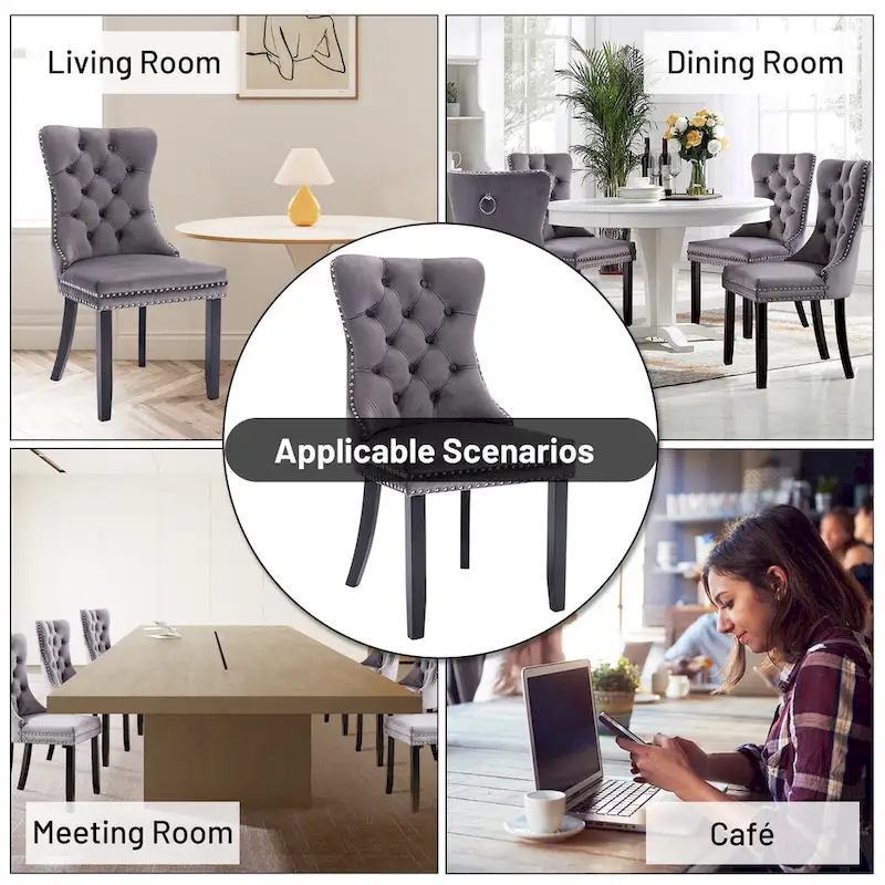 Velvet Modern Dining Chairs Set of 2, Upholstered Dining Side Chairs with Wood Legs, Nailhead Trim, Modern Dining Chairs - N/A