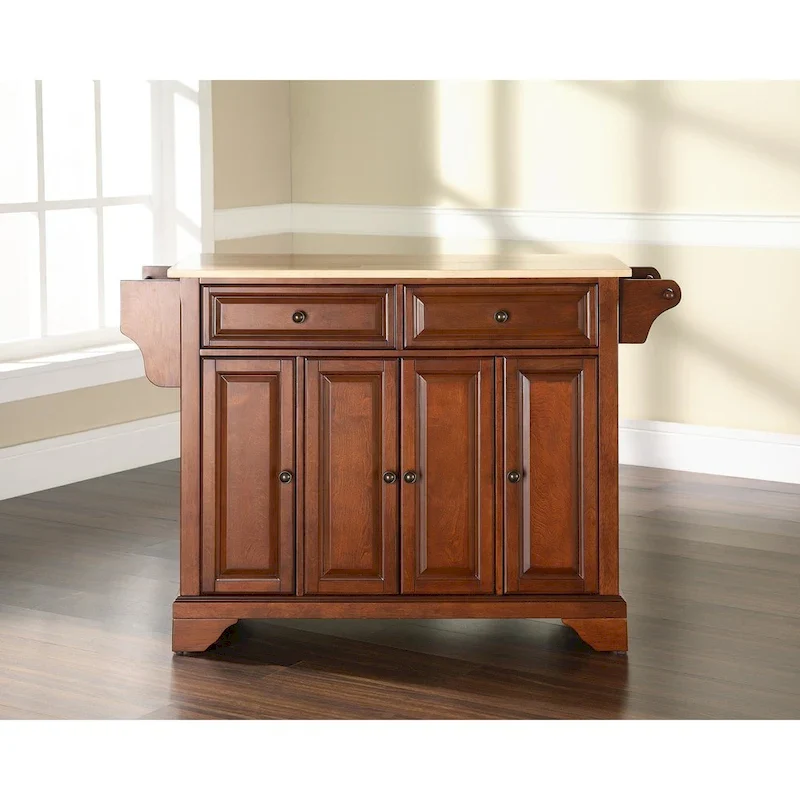 LaFayette Classic Cherry Natural Wood Top Kitchen Island - 18d x 51.5w x 36h