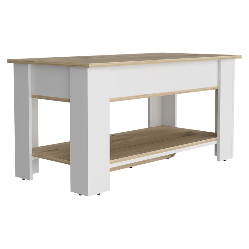 Austin 40-inch Wide Storage Table with 1 Extendable Table Shelf, 4 Legs, and Lower Shelf