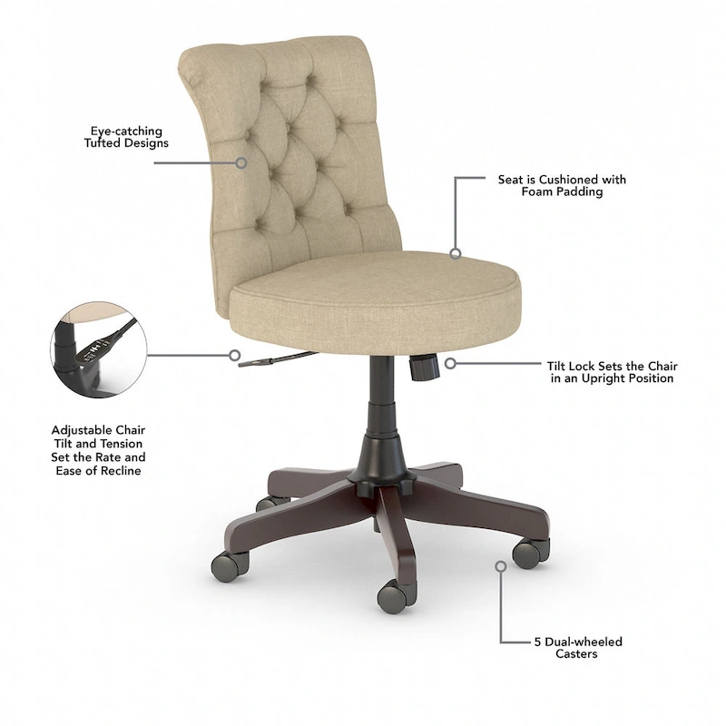 Salinas Mid Back Tufted Office Chair by Bush Furniture