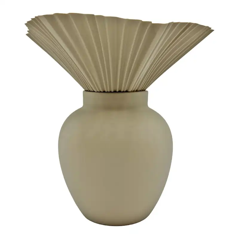 11 Inch Tall Modern Beige Ceramic Vase