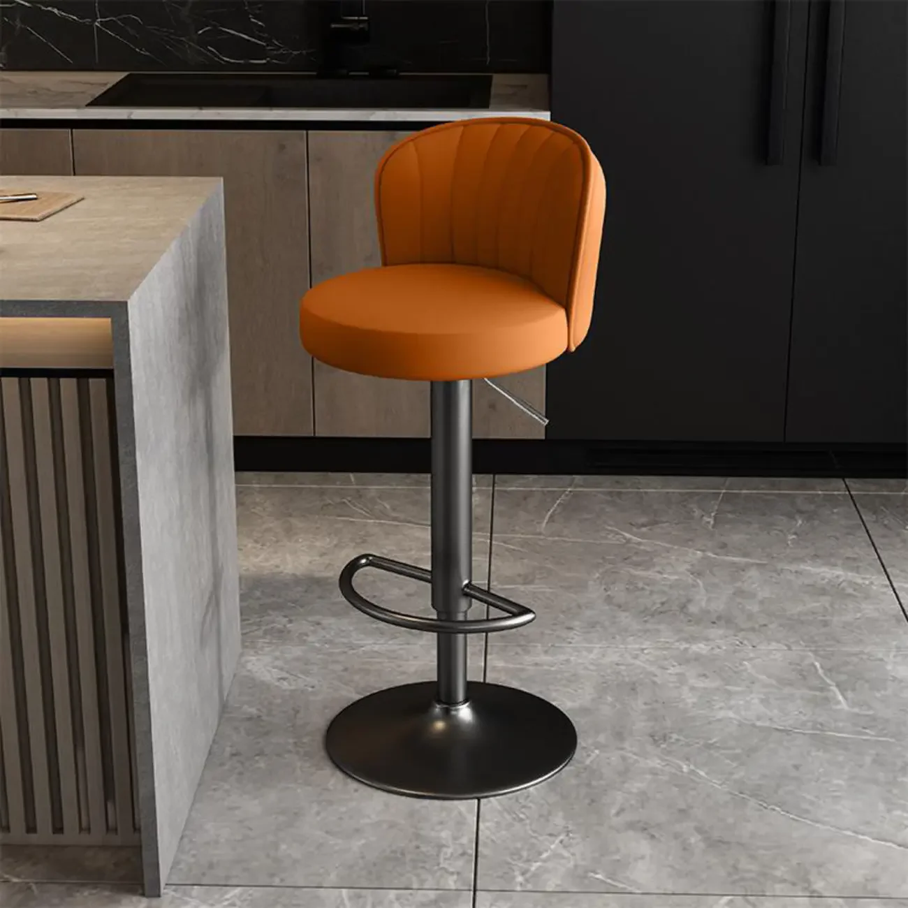 Modern Leather Adjustable Swivel Bar Stools with Back