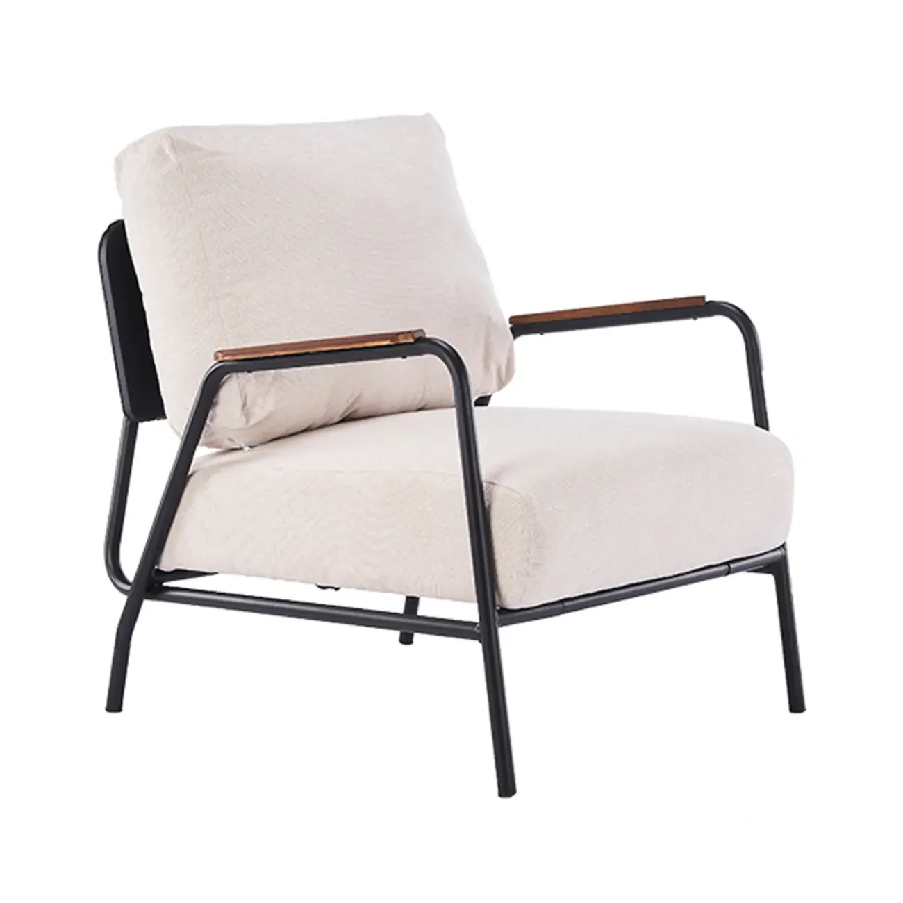 Modern Leather Accent Chair with Pillow and Metal Arms