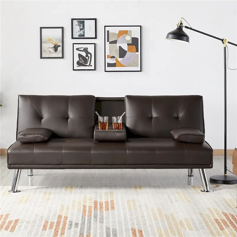 Yaheetech Modern Recliner Couch Faux Leather Futon Sofa Bed