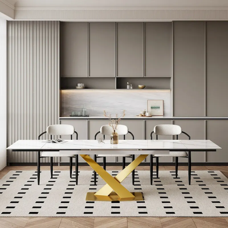 9-Piece Extendable Sintered Stone Dining Set with 8 Fabric Chairs - 94.48