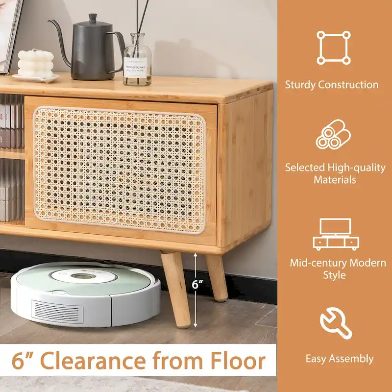 Costway Modern TV Stand Entertainment Center Media Console with Rattan