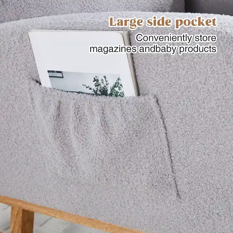 Linen Rocking Chair with Footrest and Side Pocket