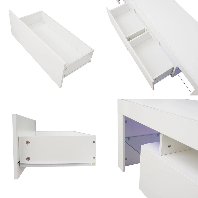 Modern TV Stand up to 70 TV with 2 Drawers & Shelves, LED Lights - 63W x 14D x 18H