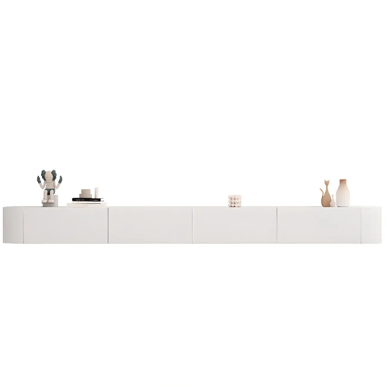 87 Grey Solid Wood Long Floating TV Stand with Drawers