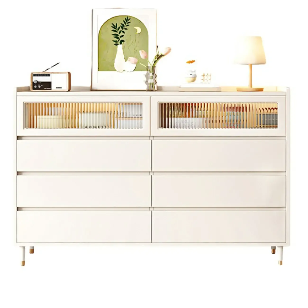 Elegant Pine Wooden Double Dresser with 6-Drawers