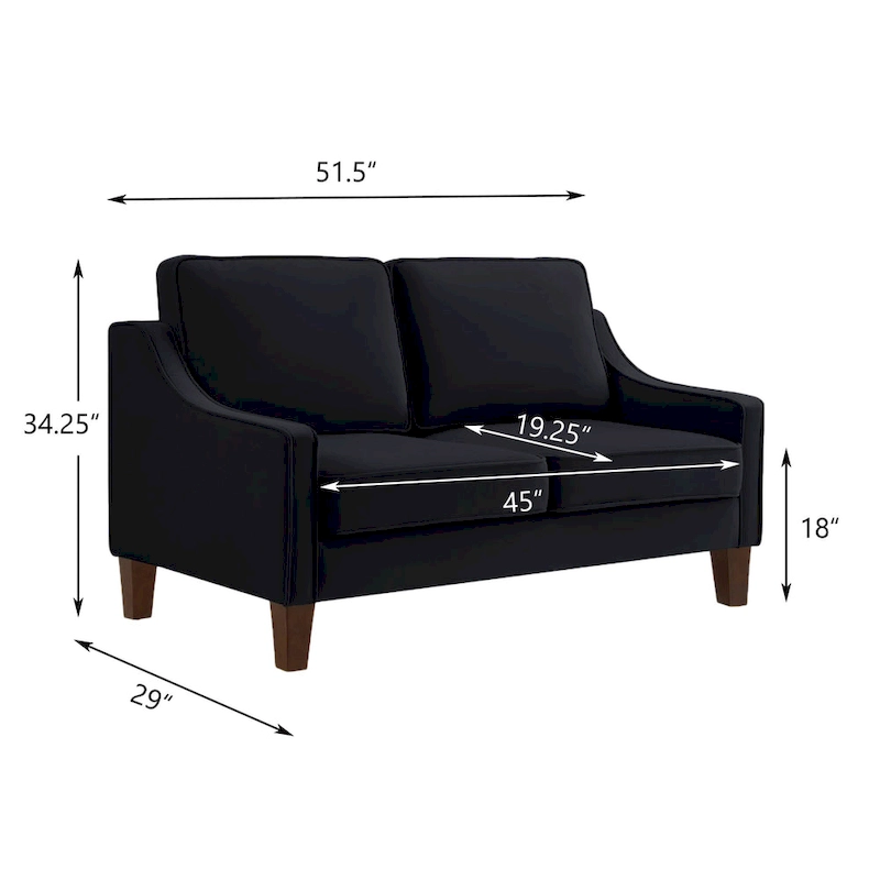 Modern Velvet Loveseat Sofa with Wooden Legs - 29.00 x 51.50 x 34.25