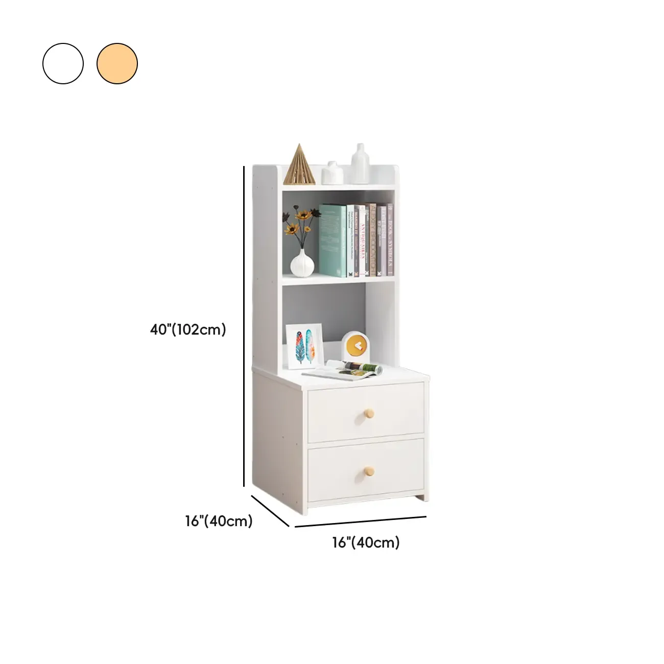 Modern Tall Wood Spacious Shelves 2-Drawer Nightstand