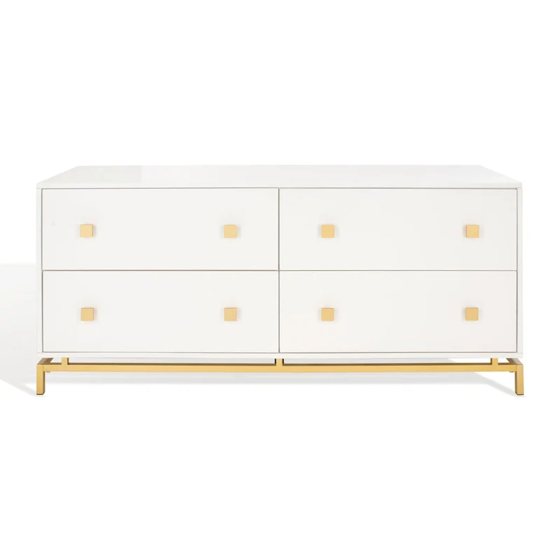 4-Drawer Dresser with Gold Accents - White/Taupe/Black