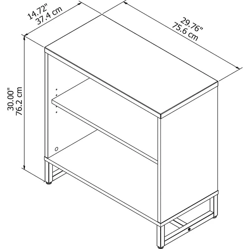 Grey / Tan / White / Taupe / Brown 2-Shelf Bookcase Cabinet with Metal Base