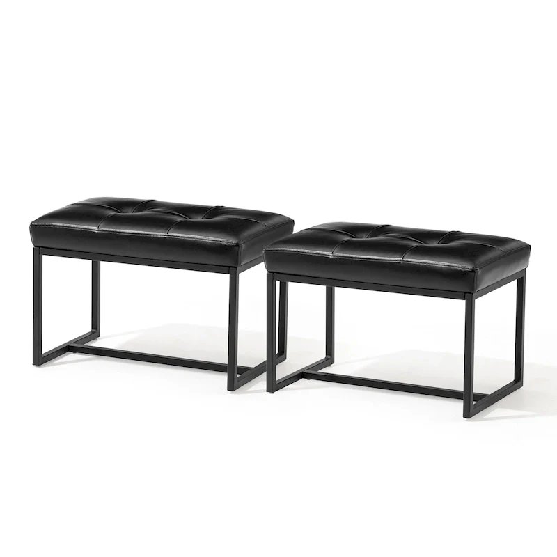 Glitzhome Set of 2 24 W Modern PU Leather Button-tufted Ottoman Foot stool