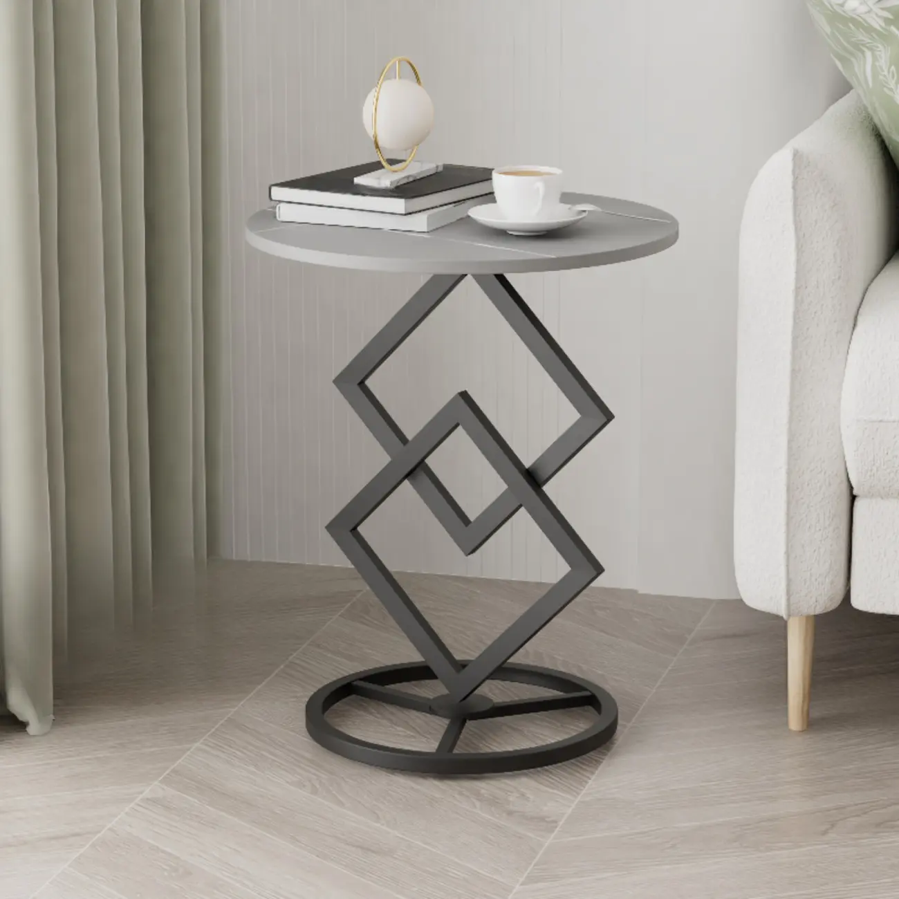 Stylish Round Marble Side Table with Metal Base for Room