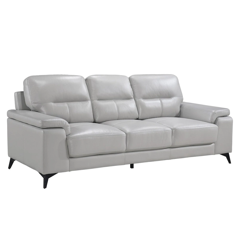 Mica 89 Inch Sofa, Light Gray Top Grain and Faux Leather, Black Metal Legs