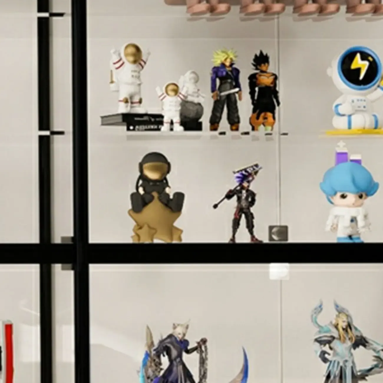 Black Metal Frame Clear Glass Shelf Curio Cabinet