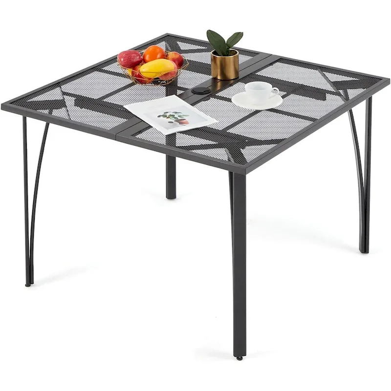 AECOJOY Outdoor Patio Square Dining Table for 4 with 1.6 Umbrella Hole