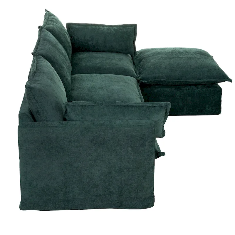93.31 Faux Linen Modular Sectional Sofa with Movable Ottoman, Solid Wood Frame, and High-Resilience Foam Cushions