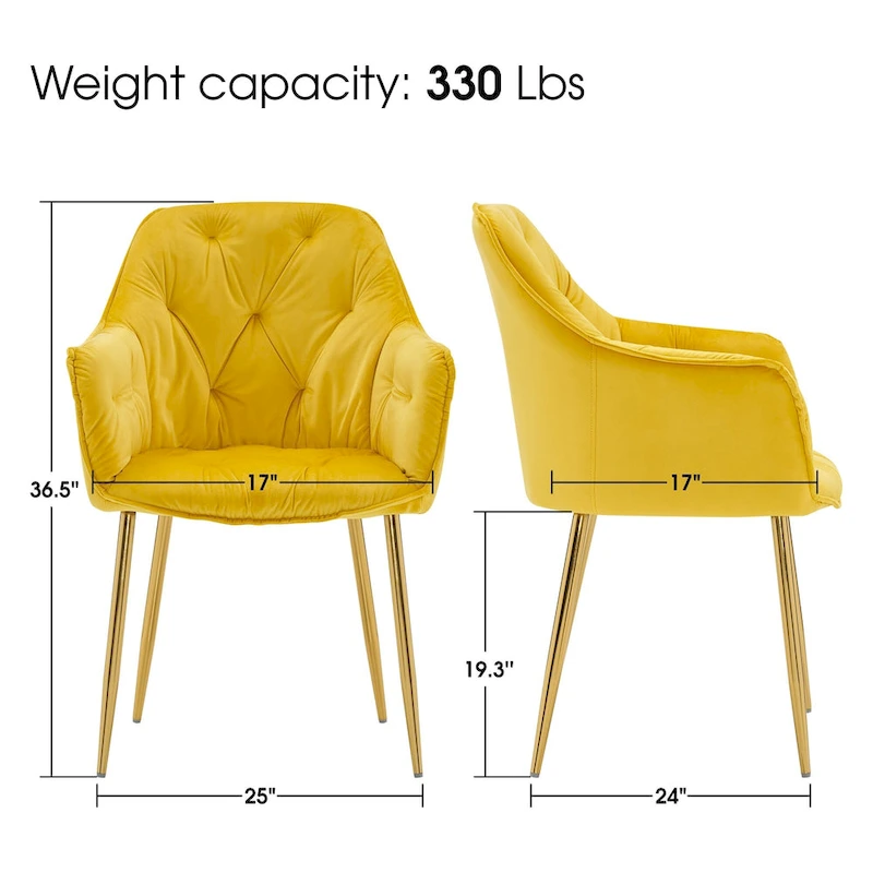 ivinta Tufted Dining Chairs Set of 2, Accent Chair with Solid Gold Plated Legs