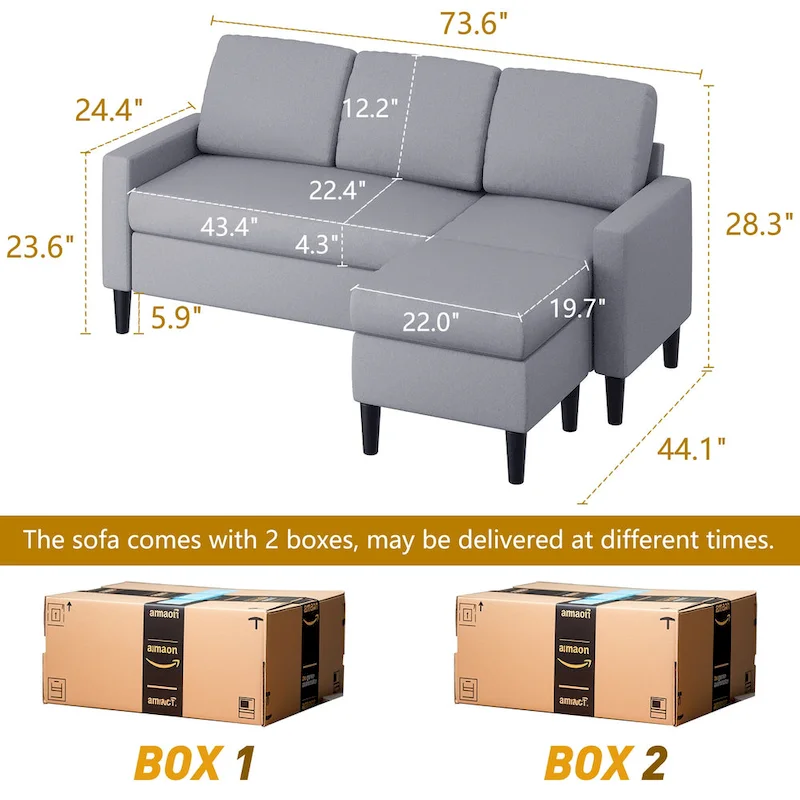 Futzca 74 Convertible Sectional Sofa Couch, Small L-Shaped Sofa