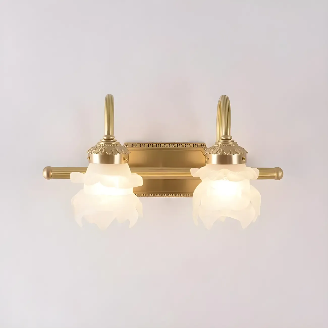 Modern Small Gold Arc 2-Light Vanity Light with Glass Shade