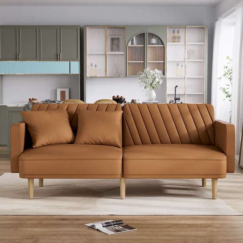 Upholstered Tufted Convertible Futon Sofa Bed, Velvet Sleeper Couch, 3 Seater Tufted Sofa with Adjustable Backrests