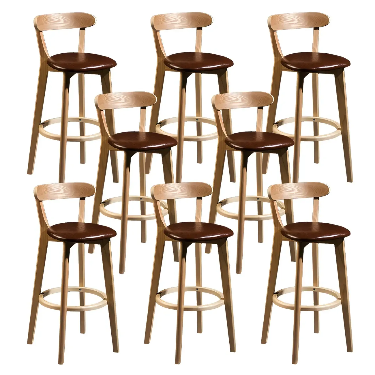 Wooden Upholstered Low Back Bar Height Stools Set of 2