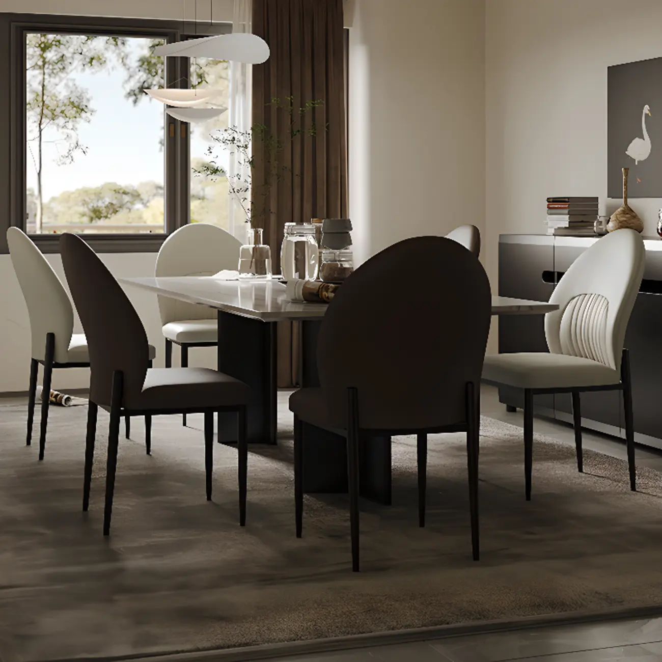 Modern Oval Back Faux Leather Armless Dining Chair