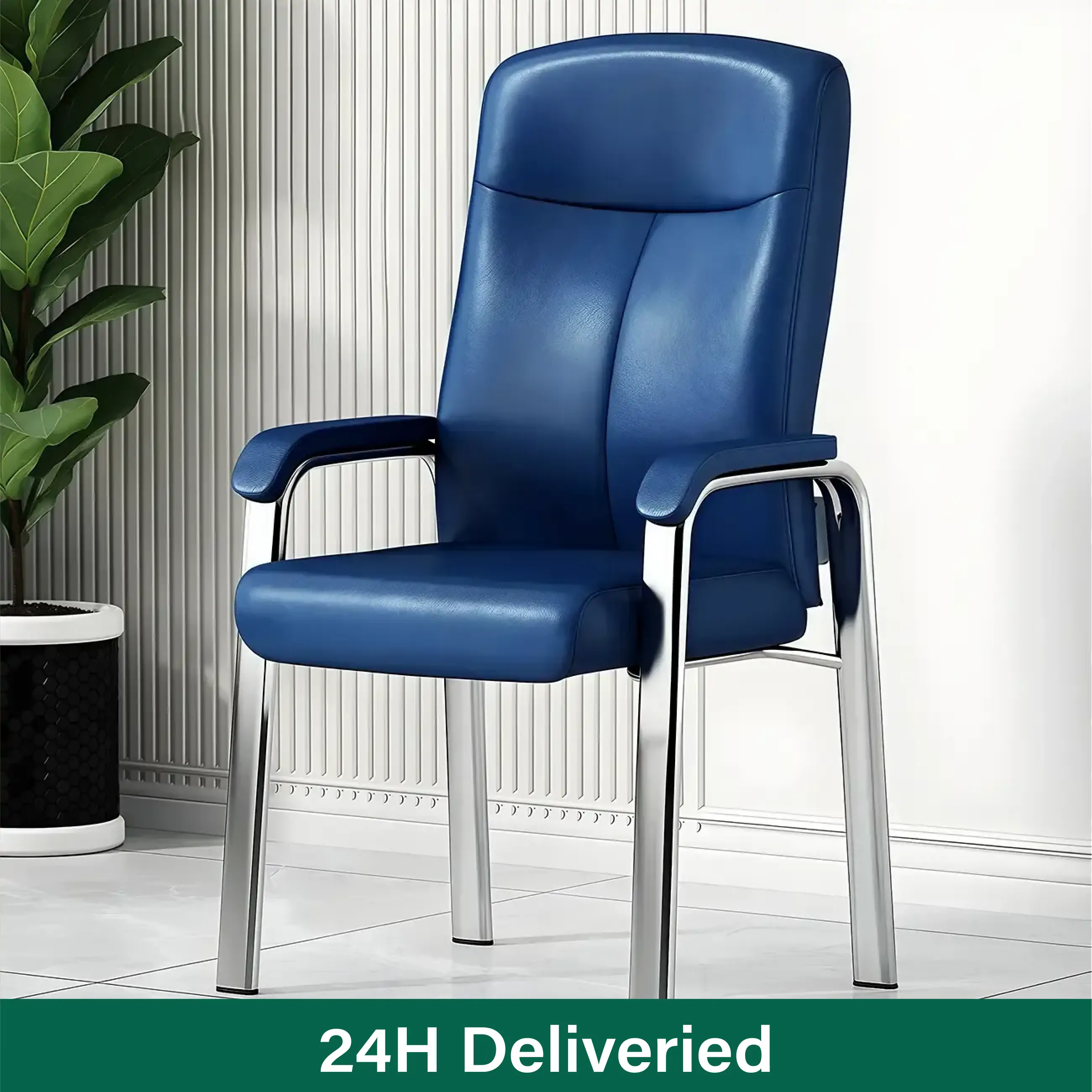 HomeyFad Modern Leather Metal 4-Leg Office Chair with Arms