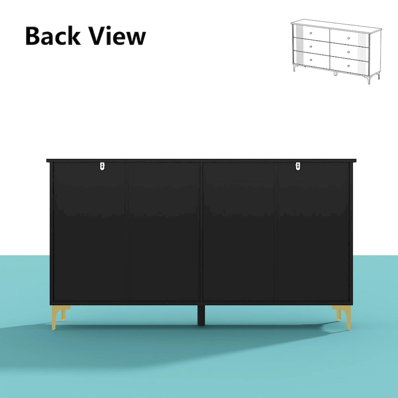 White Lacquer Dresser 6 Drawer Dresser with Metal Handle and Legs